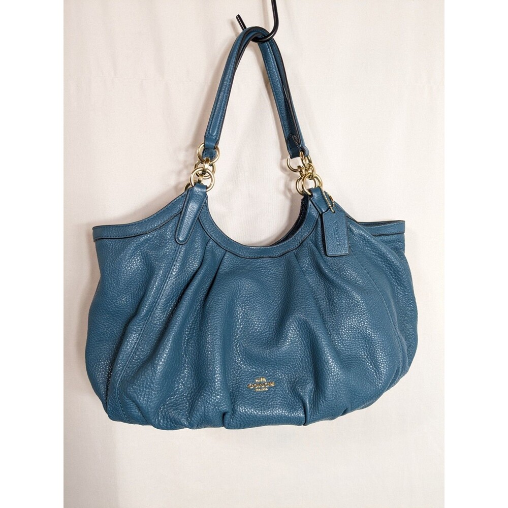 Coach Lily Bag Teal Green Shoulder Hand Bag Pebble Leather F12155
